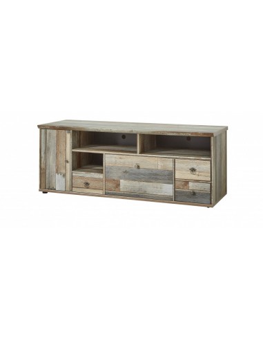 Commode TV en palette, avec 3 tiroirs et 2 portes Bazna Large Natur / Gris foncé, l162xA52xH61 cm du meilleur 