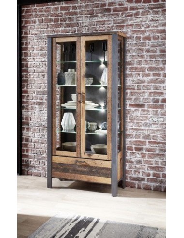 Vitrine palette, avec 2 portes et 1 tiroir Chelsea Naturel / Graphite, l94xA40xH194 cm prix pour 