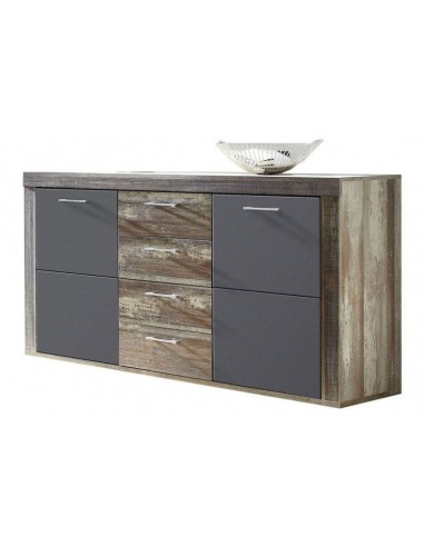 Commode en aggloméré et MDF, avec 4 tiroirs et 2 portes Krone Graphite / Natur, l148xA45xH88 cm votre restaurant rapide dans 