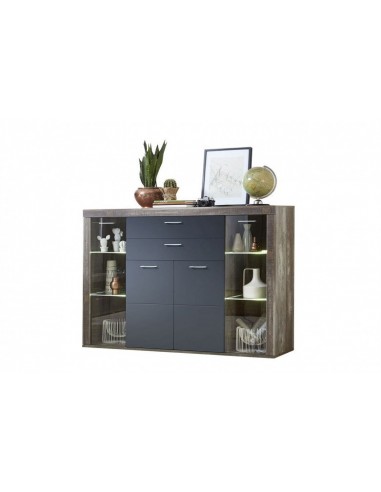 Vitrine en aggloméré et MDF, avec 4 portes et 2 tiroirs Krone Graphite / Natur, l174xA45xH125 cm la livraison gratuite