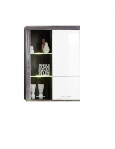 Vitrine suspendue en aggloméré et MDF, avec 2 portes Krone Blanc / Natural, l87xA38xH123 cm l'évolution des habitudes 