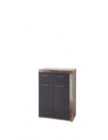 Meuble en bois aggloméré et MDF, avec 1 tiroir et 2 portes Krone Graphite / Natur, l77xA38xH107 cm une grave pollution 