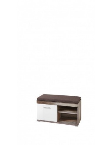 Banc capitonné en tissu avec 1 porte Krone Marron / Blanc, l90xA38xH46 cm Comparez plus de prix