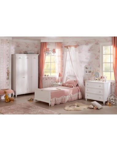 Ensemble de meubles de chambre à coucher en palette, pour enfants et adolescents 4 pièces Romantica Blanc-200 x 120 cm 2024