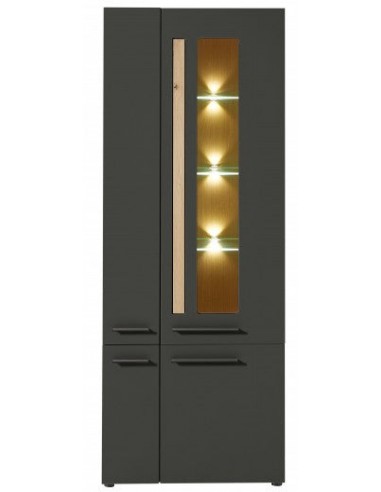 Vitrine en MDF, avec 4 portes et LED incluses Loftis Graphite / Chêne, l76xA37xH201 cm de l' environnement