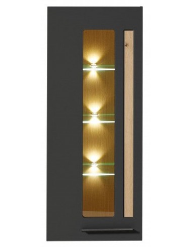 Vitrine suspendue en MDF, avec 1 porte et LED incluses Loftis Graphite / Chêne, l52xA37xH128 cm acheter en ligne