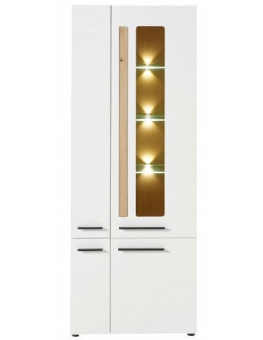 Vitrine en MDF, avec 4 portes et LED incluses Loftis Blanc / Chêne, l76xA37xH201 cm en ligne des produits 