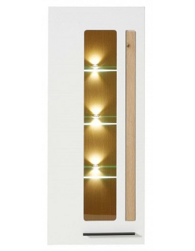 Vitrine suspendue en MDF, avec 1 porte et LED incluses Loftis Blanc / Chêne, l52xA37xH128 cm prix pour 