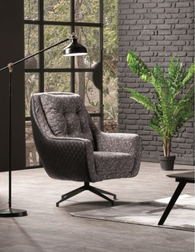 Fauteuil fixe rembourré en tissu et cuir écologique Miranda Gris K1, l78xA82xH101 cm en ligne des produits 