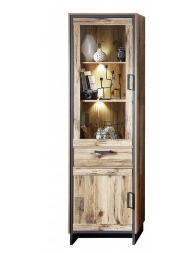 Vitrine palette avec 1 tiroir, 2 portes et LED inclus Pato Big Natural / Graphite, l60xA38xH203 cm de France