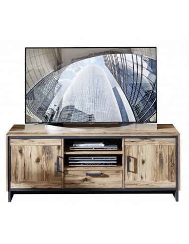 Commode TV en bois, avec 1 tiroir et 2 portes Pato Naturel / Graphite, l155xA45xH61 cm offre 