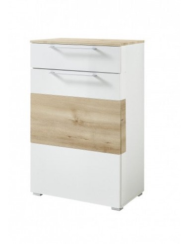 Meuble d'entrée en MDF, avec 1 porte et 1 tiroir, Renos Blanc / Hêtre, l65xA40xH102 cm s'inspire de l'anatomie humaine