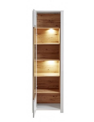 Vitrine en bois et MDF avec 1 porte, Selina Blanc / Naturel, l62xA41xH202 cm Les magasins à Paris et en Île-de-France