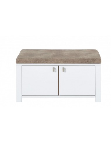 Banc rembourré avec tissu et 2 portes, en bois et MDF, Selina Blanc / Naturel, l92xA41xH49 cm brillant des détails fins