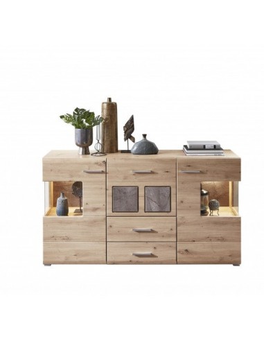 Commode en bois et MDF, avec 3 tiroirs et 2 portes Skylar Stejar, l170xA42xH94 cm chez Cornerstreet bien 