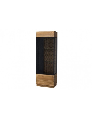 Vitrine en bois et placage, avec 1 porte et LED inclus Mosaic 10 Chêne / Noir, l67xA42xH196 cm Par le système avancé 