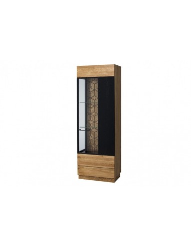 Vitrine en bois et placage, avec 1 porte et LED inclus Mosaic 11 Chêne / Noir, l67xA42xH196 cm Venez découvrir notre 