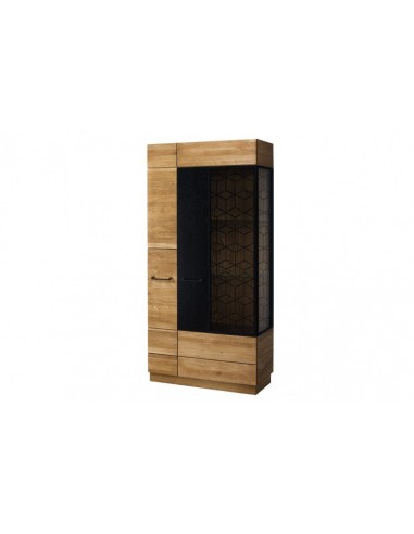 Vitrine en bois et placage, avec 2 portes et LED incluses Big Mosaic 12 Chêne / Noir, l95xA42xH196 cm outlet