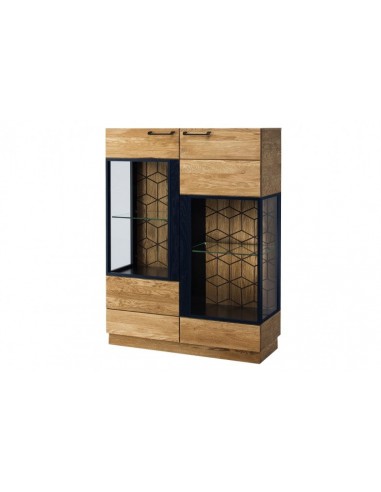 Vitrine en bois et placage, avec 2 portes et LED inclus Petite Mosaïque 15 Chêne / Noir, l95xA42xH143 cm hantent personnes