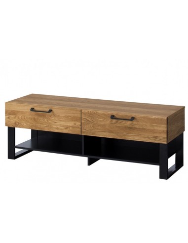 Commode TV en bois et placage, avec 2 tiroirs Small Mosaic 24 Chêne / Noir, l135xA42xH46 cm Par le système avancé 