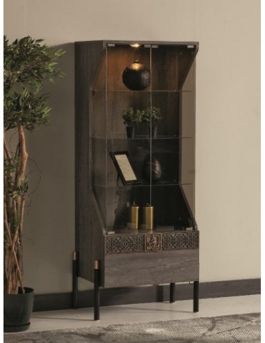 Vitrine palette et métal, avec 2 portes Wella Gris / Noir, L60xA48xH160 cm offre 