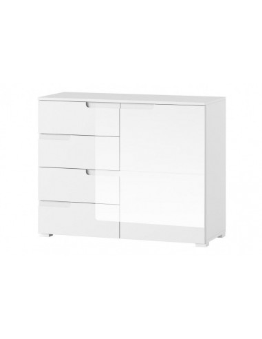 Commode en aggloméré et MDF, avec 4 tiroirs et 1 porte Gabrielle 5 Blanc, l100xA40xH80 cm pas chere