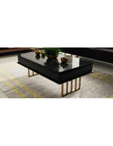 Table basse bois et métal Monaco Noir / Or, L120xl70xH44 cm chez Cornerstreet bien 