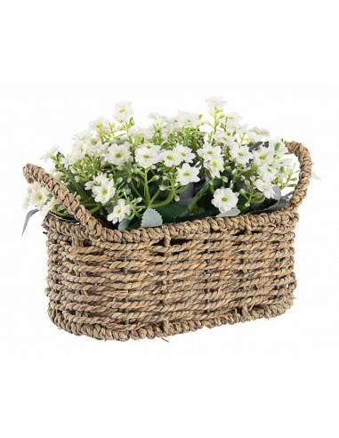 Composition décorative avec plantes artificielles Pétunia Blanc / Naturel L23,5xl12,5xH17 cm destockage