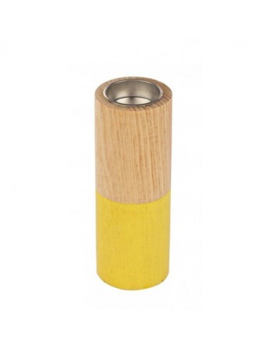 Bougeoir jaune / Natural Block en bois, Ø6xH16 cm de votre