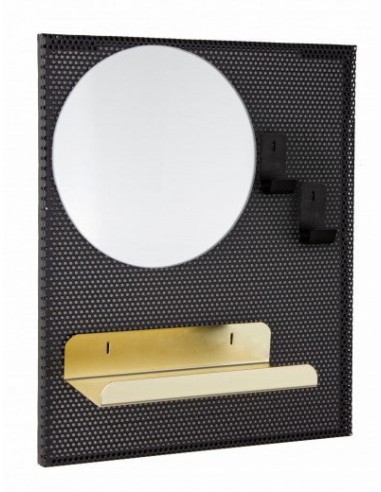 Miroir déco avec étagère métal Noir Metric, l37xH31 cm À commander