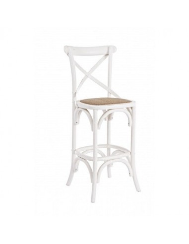 Tabouret de bar en bois d'orme avec assise en rotin Cross Blanc, l42xA46xH118 cm l'achat 