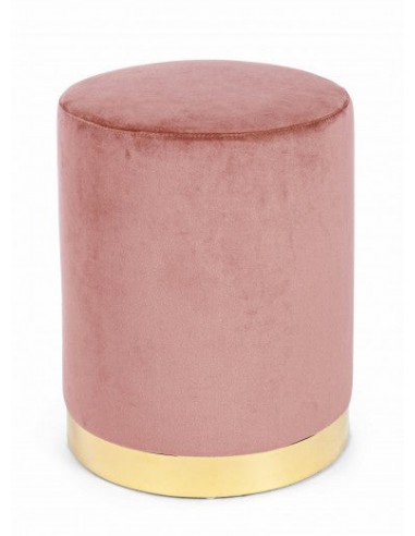 Tabouret rembourré avec tissu Lucilla Velvet Rose / Or, Ø35xH40 cm en linge