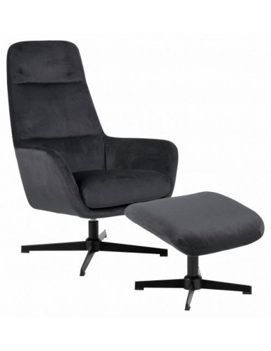 Fauteuil pivotant rembourré avec tissu + Tabouret Trafford Velours Gris foncé, l70xA122xH103,5 cm Toutes les collections ici