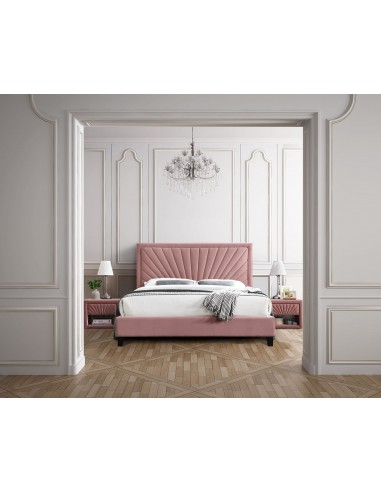 Lit tapissé de tissu Erna, Velours Rose-200 x 140 cm Le MVP de beaucoup